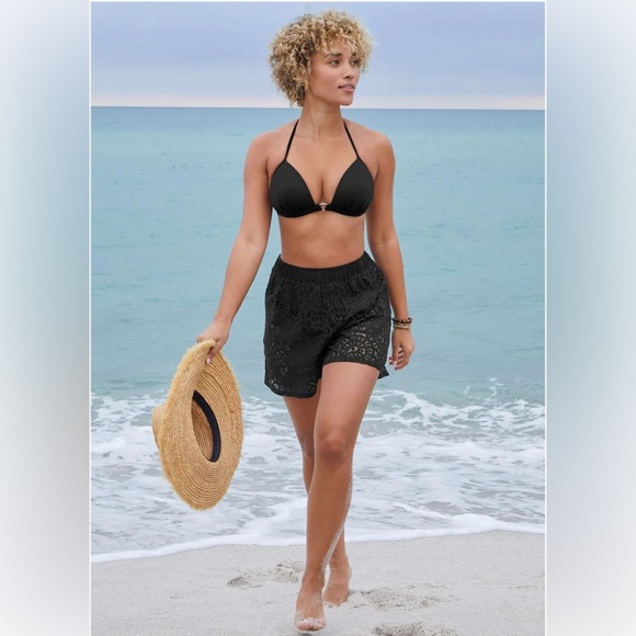 VENUS Black Bikini Top with Halter Neck and Ruched Texture G - Picture 1 of 13
